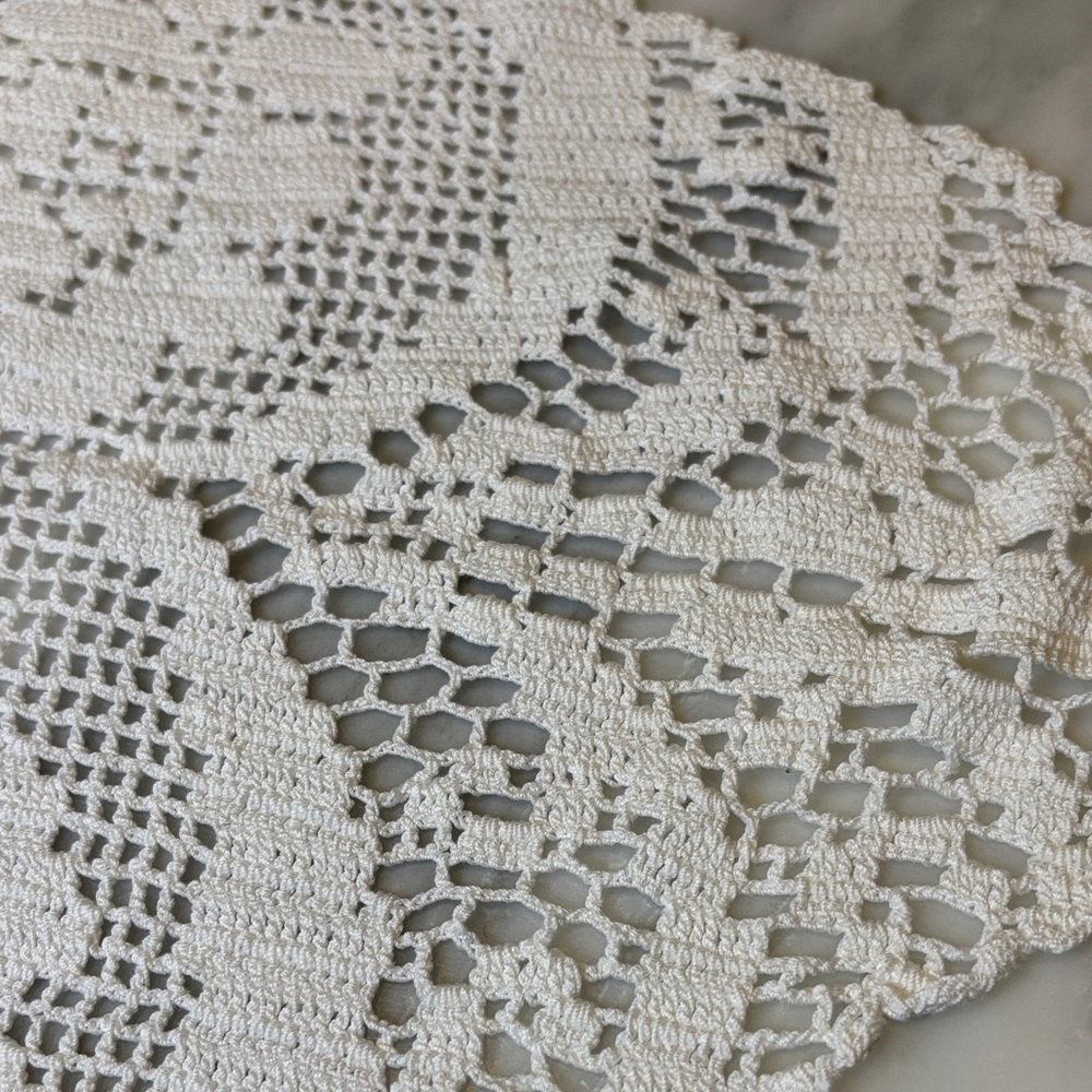 Handmade 35" White Lace Table Runner - Picture 7 of 8